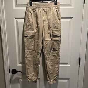 Refuge Khaki Cargo Jogger Tan Women's Size Large Elastic Waist Stretch